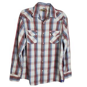 Sonoma Life Style Mens Shirt Large Plaid Pearl Snap Western Pockets Long Sleeve